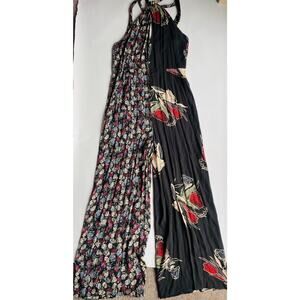 Free People Boho Floral Wide Leg Halter Hippie Jumpsuit Festival Outfit- Size 10